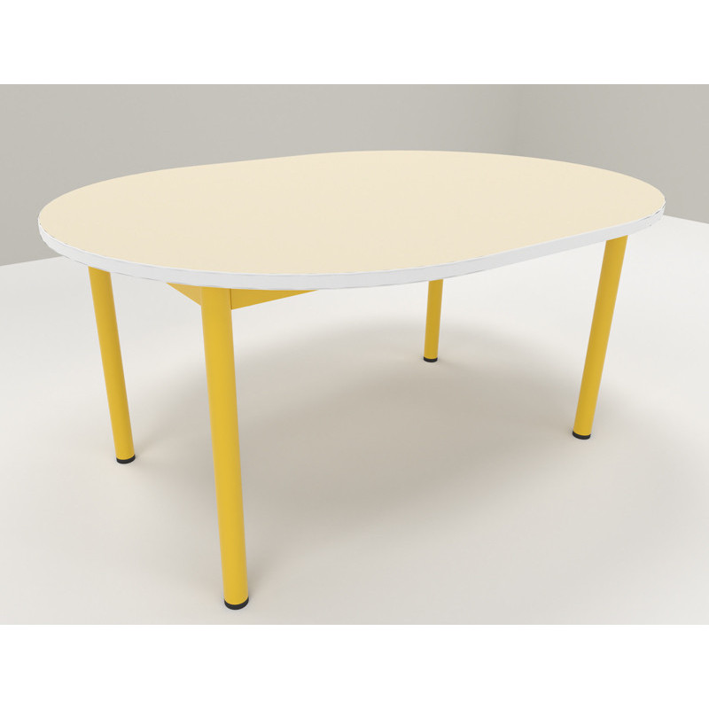TABLE MATERNELLE OVALE 1200*900 T1 JAUNE GENET - PLATEAU SERINGA - CHANT ABS BLANC